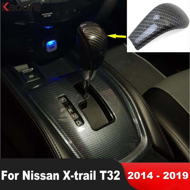 Car Gear Shift Knob Head Cover Trim For Nissan X-trail X Trail T32 2014-/Rogue 2014-2016 Carbon Fiber Interior Accessories