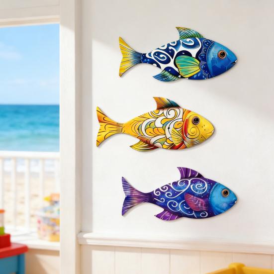 3 Pezzi Decorazione da Parete in Legno a Forma di Pesce per Casa al Mare Lago Decorazione da Appendere a Parete Scultura da Parete a Tema Oceanico Costiero per Bagno Nautico Decorazione Camera da Letto