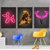 Neon Art Animals Canvas Prints Paintings Abstract Tiger Zebra Balloon Dog Bull Graffiti Posters Unique Home Bar Wall Art Decor