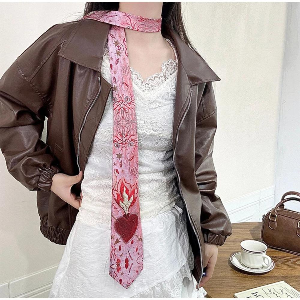 Y2K Romantic Neck Scarf Vintage Women's Neck Tie Unique Heart Flame Tie  Fashion Accessory