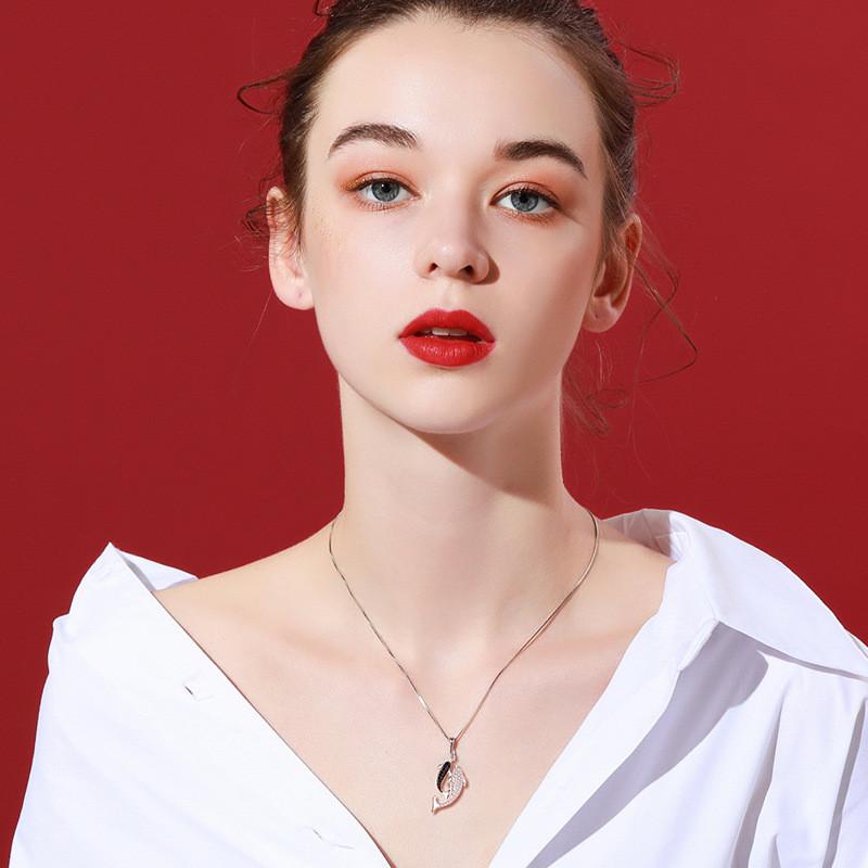 Double Dolphin S925 Sterling Silver Two-Tone Diamond Necklace for Women - Niche Korean-Style Design