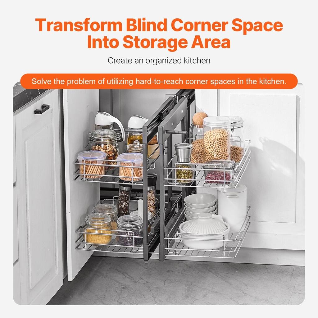 2 Tier Blind Corner Pull Out Organizer Chrome Kitchen Cabinet Basket