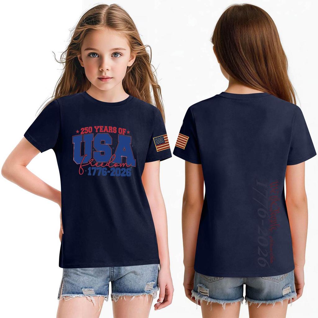Fashionable Round Neck Short Sleeve Work Clothes Printed Tops For KID Summer Tops