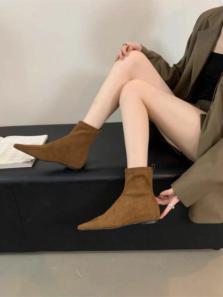 Short boots women's 2026 autumn and winter new style simple frosted suede flat socks boots flat heel boots
