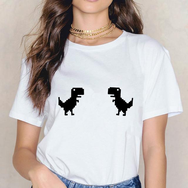 Dinosaur Short Sleeve Tshirt Ladies Casual Simple T-Shirt Cute Girl Casual Tops Tees Summer Fashion Women T-Shirt