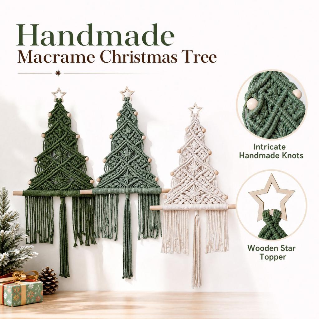 Handwoven Christmas Tree Tapestry Wall Hanging Holiday Home Decoration for Living Room Bedroom