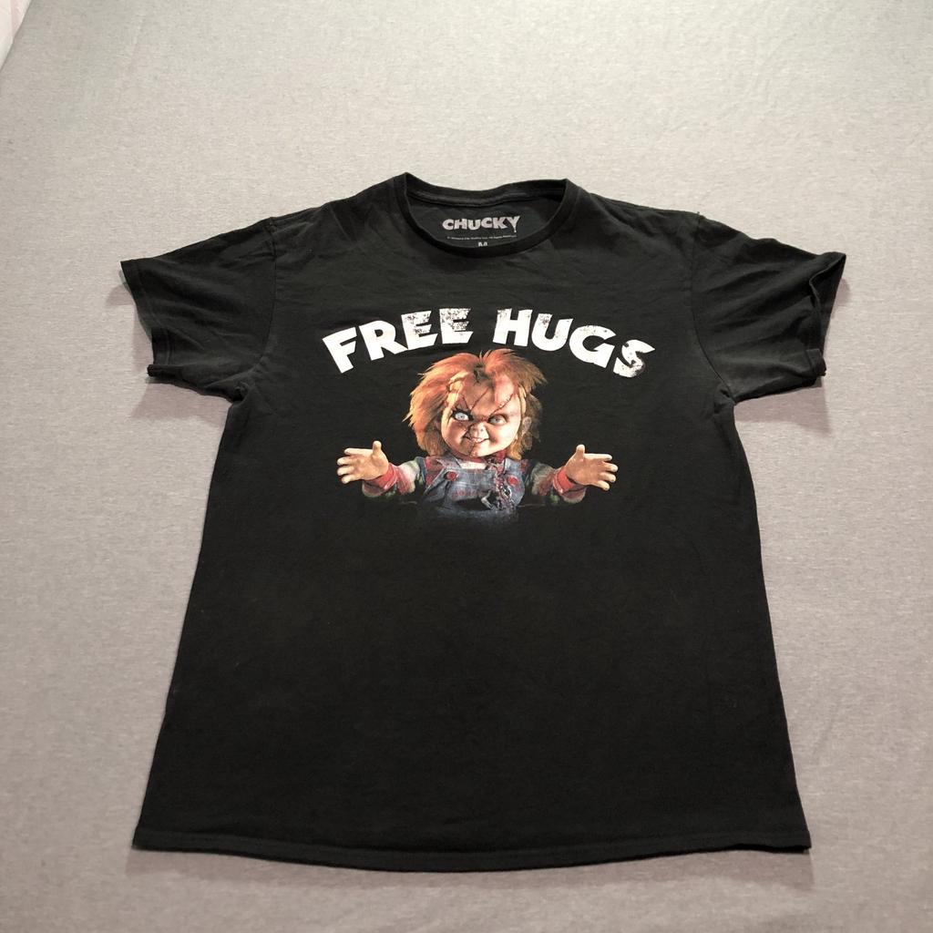 Chucky T Shirt Men's M Graphic Print Free Hugs Horror Humor Lunge Black Tee