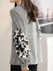 MARIA MARFA Floral and Striped Soft and Women's Blouse, Fluffy, Office-Ready, Neat, Cute, Modern, Spring, Black, 5S-M09-BKXL