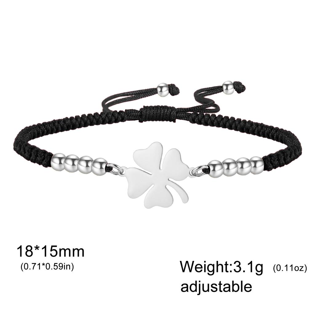 Lucky Clover Charm Bracelet Red Black Adjustable Handmade Rope String Beads Stainless Steel Jewelry Gifts for Women Couple