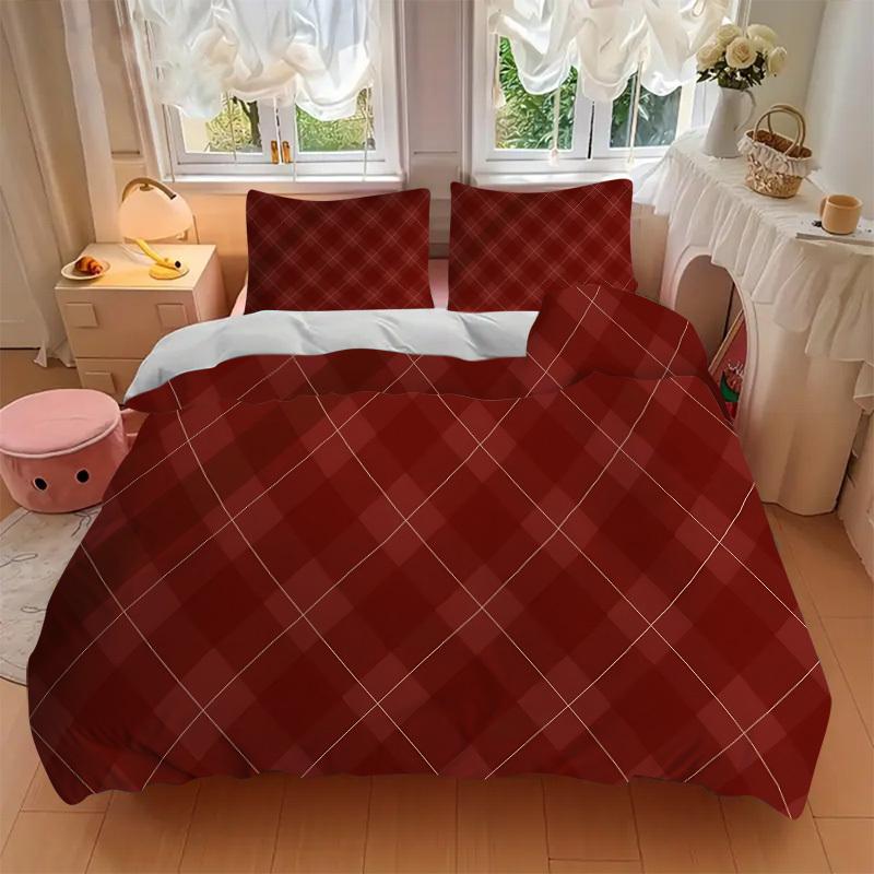 3Pcs Red Background Printed Bedding Set, Breathable And Soft, Machine Washable, Christmas Gift, Suitable for Bedroom Decoration, 15183