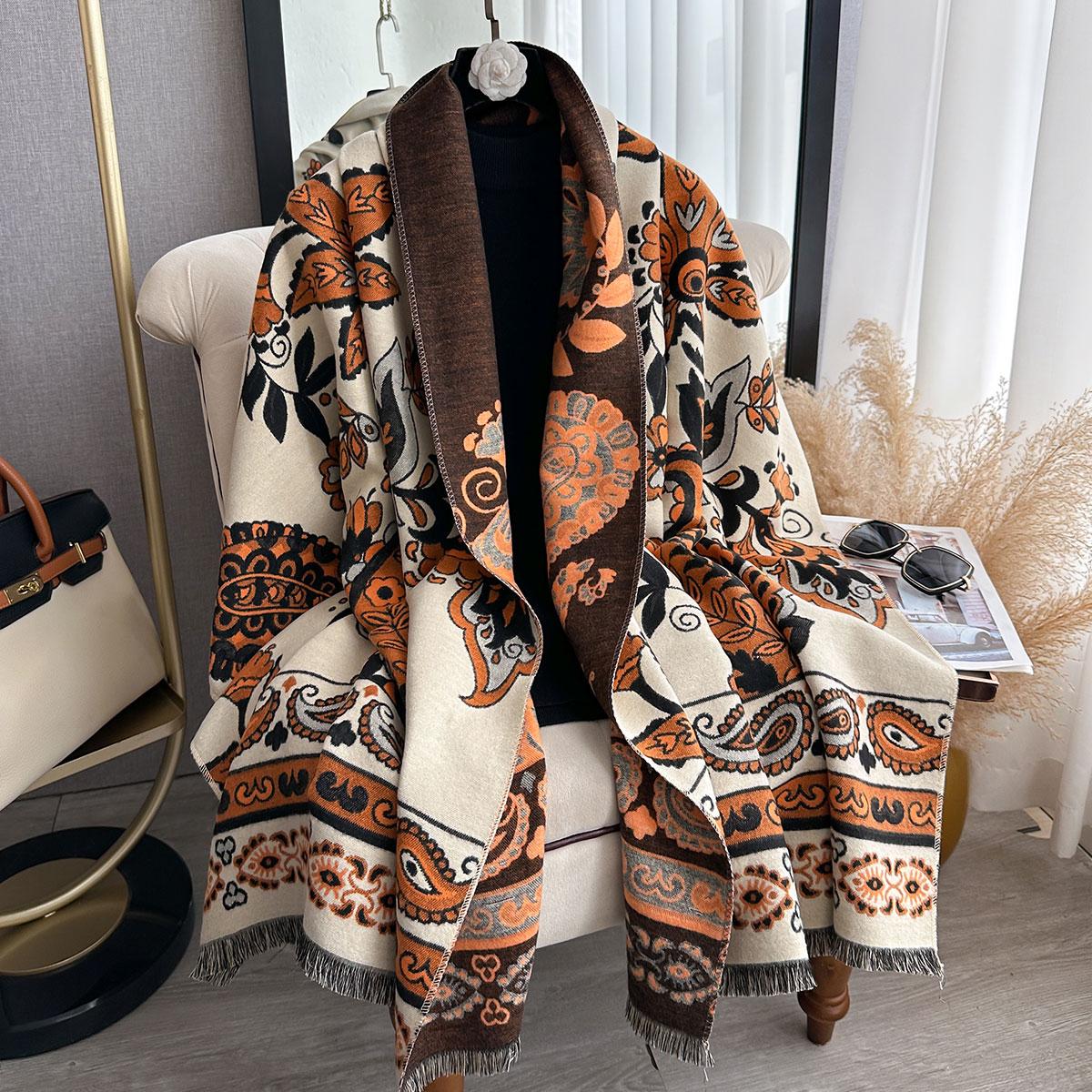 

Luxury Winter Warm Cashmere Pashmina Poncho For Women Floral Jacquard Thick Scarf Shawl Wraps Blanket Bufanda Travel Echarp
