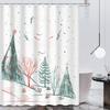 Christmas Cartoon Winter Forest Shower Curtain - Green Tree Illustration, 12 Hooks, Bathroom Decor