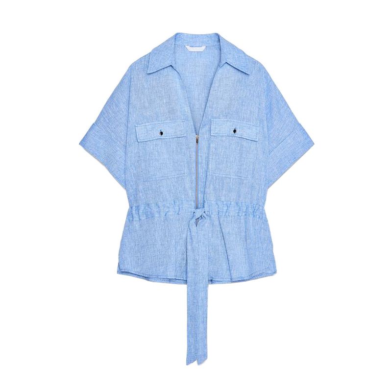 Lapel Short Sleeve Linen Blended Tour Hunting Jacket Shirt 2273996 High Waist Wide Leg Pants 2116996