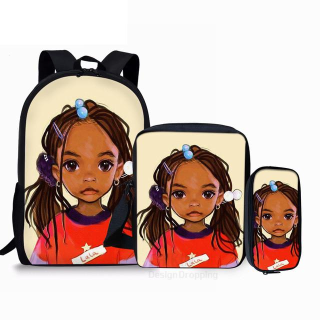 Classic Black Girl Magic Afro Lady 3D Print 3pcs/Set School Bags Laptop Daypack Backpack Inclined Shoulder Bag Pencil Case
