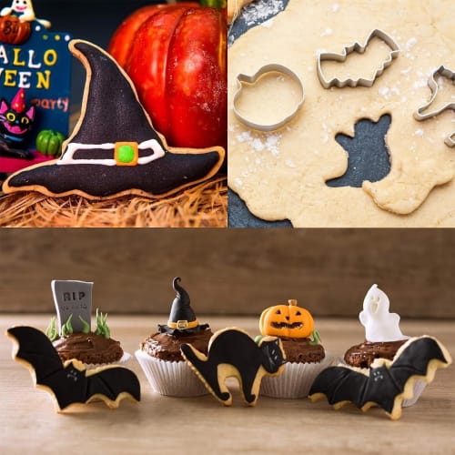 BEAUTY PLAYER Halloween Cookie Cutters, Set of 10, featuring Bat, Pumpkin, Ghost, Witch Hat, Pumpkin, Skull, and other shapes (Halloween 10-Pack-A)