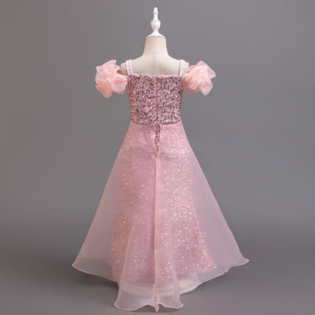 Dívčí letní šaty pro družičku na svatbu, šaty s flitry, dětské princeznovské šaty, síťované šaty, dívčí oblečení, dlouhý odstavec