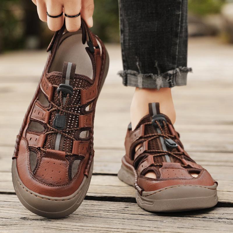 Sandals Men's Large Size Shoes Summer + Mesh, Stitched Shoes Men's Casual Breathable Men's Shoes