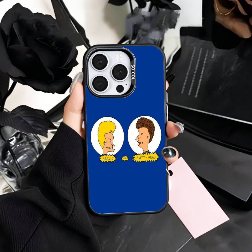 Cartoon B-Beavis and B-Butt-head Phone Case For iPhone17,16,15,14,13,12,11 Plus,Pro Max Colored Silver Plated Inside Cover