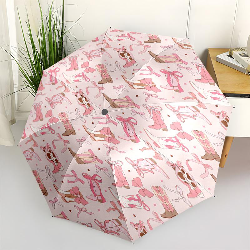 1pc Pink Bow Boots Pattern Umbrella with Plastic Handle,Suitable for All Seasons UmbrellaPT562