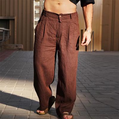 Herfst Vrije Tijd Losse Rechte Broek Heren Casual Losse Effen Kleur Katoen Linnen Broek Heren Vintage Midden Taille Linnen Broek