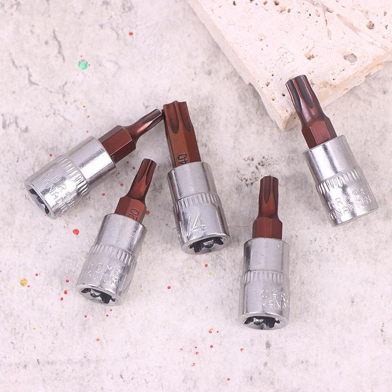 5 Pcs Torx Screwdriver Bits 1/4 Inch Drive Socket Head Tools T15 T20 T25 T30 T40 Socket Wrench Adapter Hand Tools