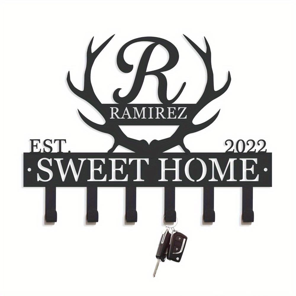 Metal Wall Art Key Holder Custom Name Hook Rustic Home Decor Handmade Unique Gift 12in