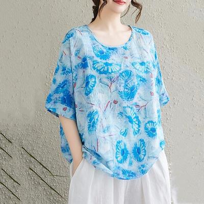 T-shirt estiva casual ampia in cotone a maniche corte con stampa floreale vintage da donna t-shirt donna maglietta 2025 top abbigliamento