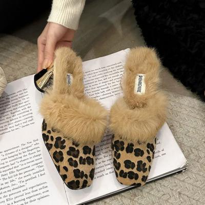Baotou Half Tuo Fur Slippers for Women's Winter New Style Thick Heel Pointed Fashion Versatile Banquet High Heel Elegant Design