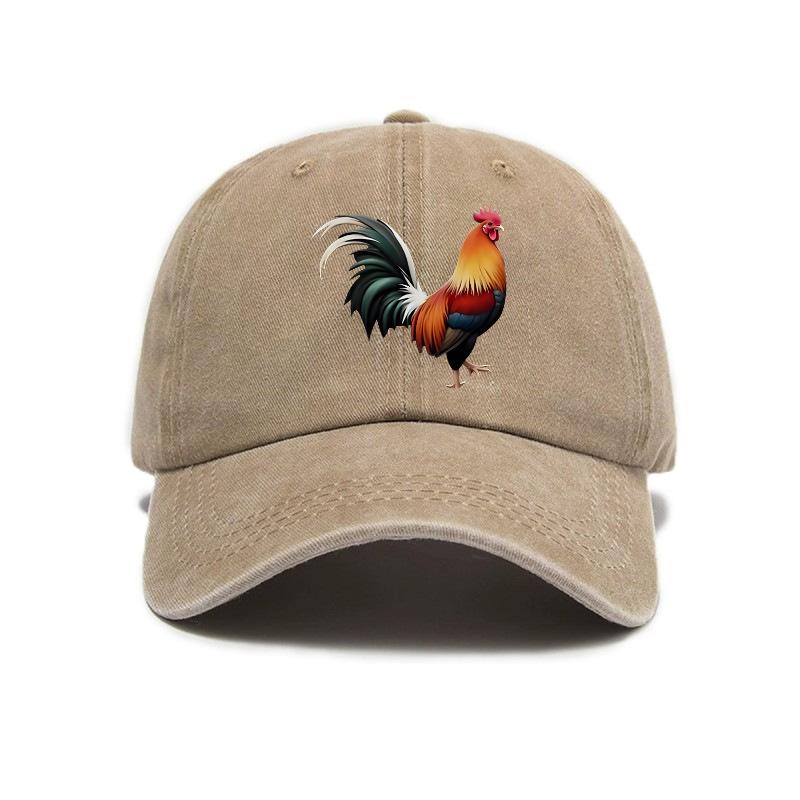 Rooster print washed distressed soft top baseball cap men and women outdoor hat