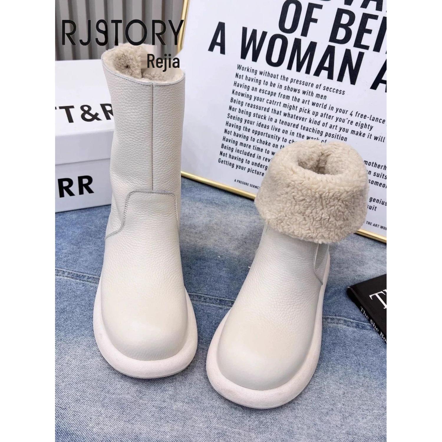 

Rejia 2025 Зимние женские ботинки Мартин цвета молочного чая - Плоская подошва, Два способа носки, Утепленные зимние ботинки Default Option