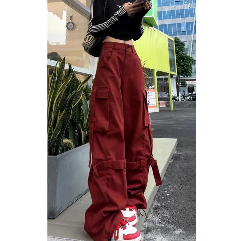 American High Street Pocket Work Pants Women in Spring Autumn New Straight-leg Mopping Wide-leg Pants Casual Sports Pants