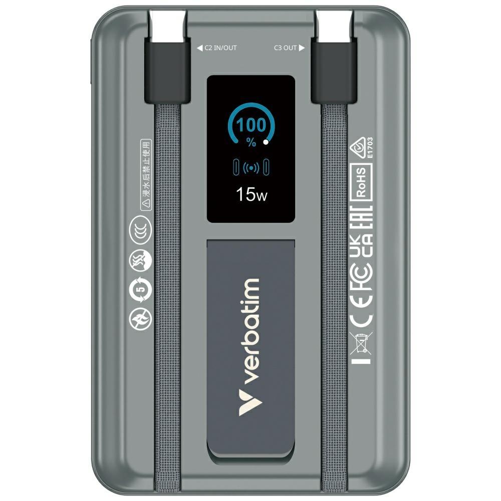 Verbatim Powerbank 10000Mah Charge N Go With Magnetic Stand Wireless And Tft