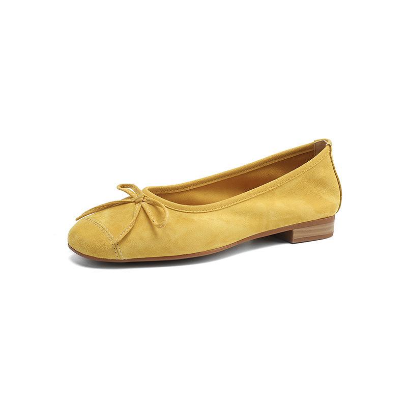 New fashionable low-heeled flat-soled single shoes, comfortable and soft casual single shoes, women's shallow mouth beef tendon sole, large size cowh