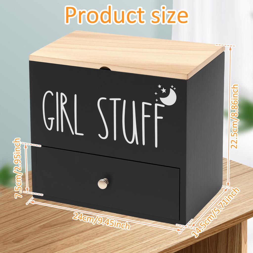 Tamponhalter aus Holz mit Schublade und Deckel Badezimmer Tampon Aufbewahrungsbox Große Kapazität Staubdicht Damenhygieneartikel Organizer