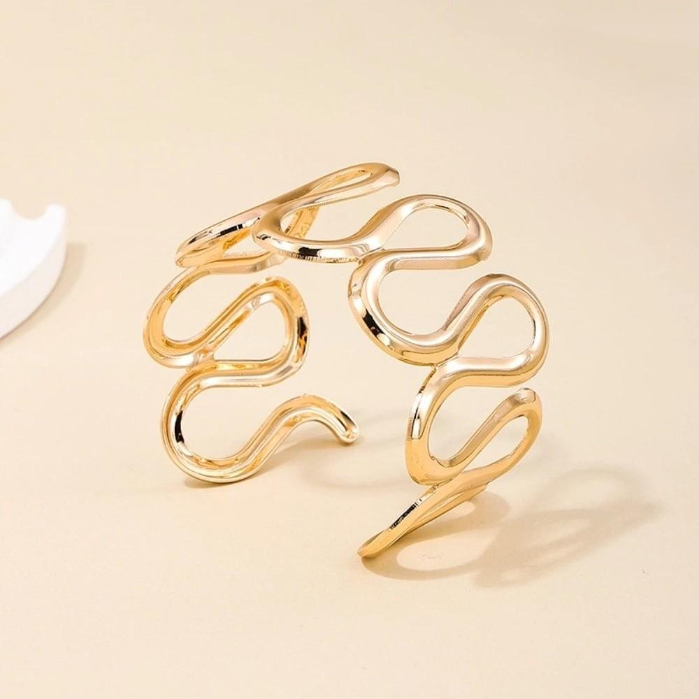 S/Round Shape Irregular Wide Bracelet Wave Opening Retro Hand Ring Zinc Zinc Alloy Wide Opening Bangle Gift