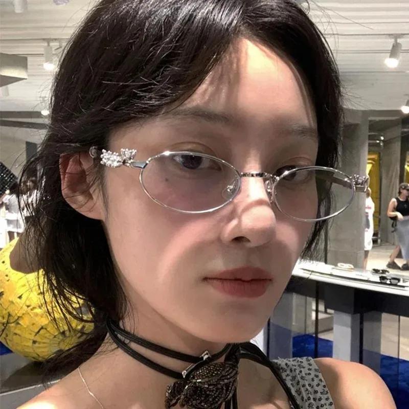 Metal Oval Shades Women Men Rhinestone Diamonds Sunglasses  Unisex Bling Eyeglasses Frames Uv400 Fashion Eyewear Glasses