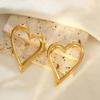 Fashion Minimalist Geometric Heart Stud Earrings Personality Gold Plated Stainless Steel Hollow Out Heart Earrings Daily Wear