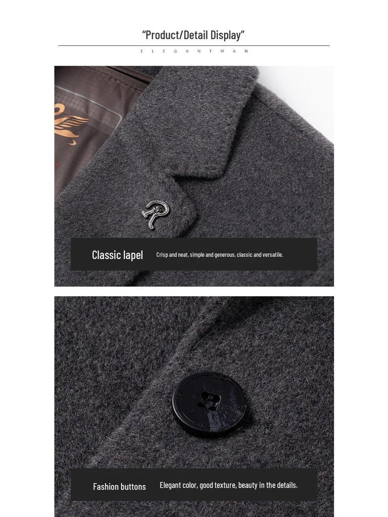 Men's Double-Sided Wool Casual Suit with Detachable Down Liner, Single-Breasted, Ideal for Autumn/Winter, Suitable for Middle-Aged and Young Men