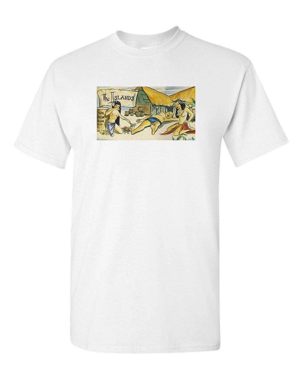

Retro Tiki T Shirt White Cotton Bar Mug Restaurant No. 74 The Islands Rum L