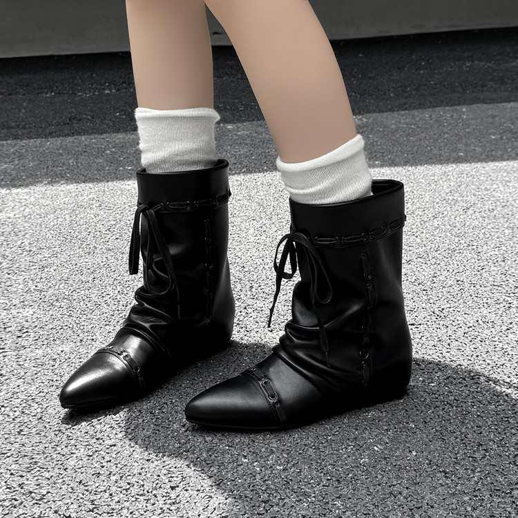 Fashion New Style Luxury Women's Thin Heel Short Boots Fashion Pointed Wide Tube Folded Stacked Boots Women's Large Ankle Boots