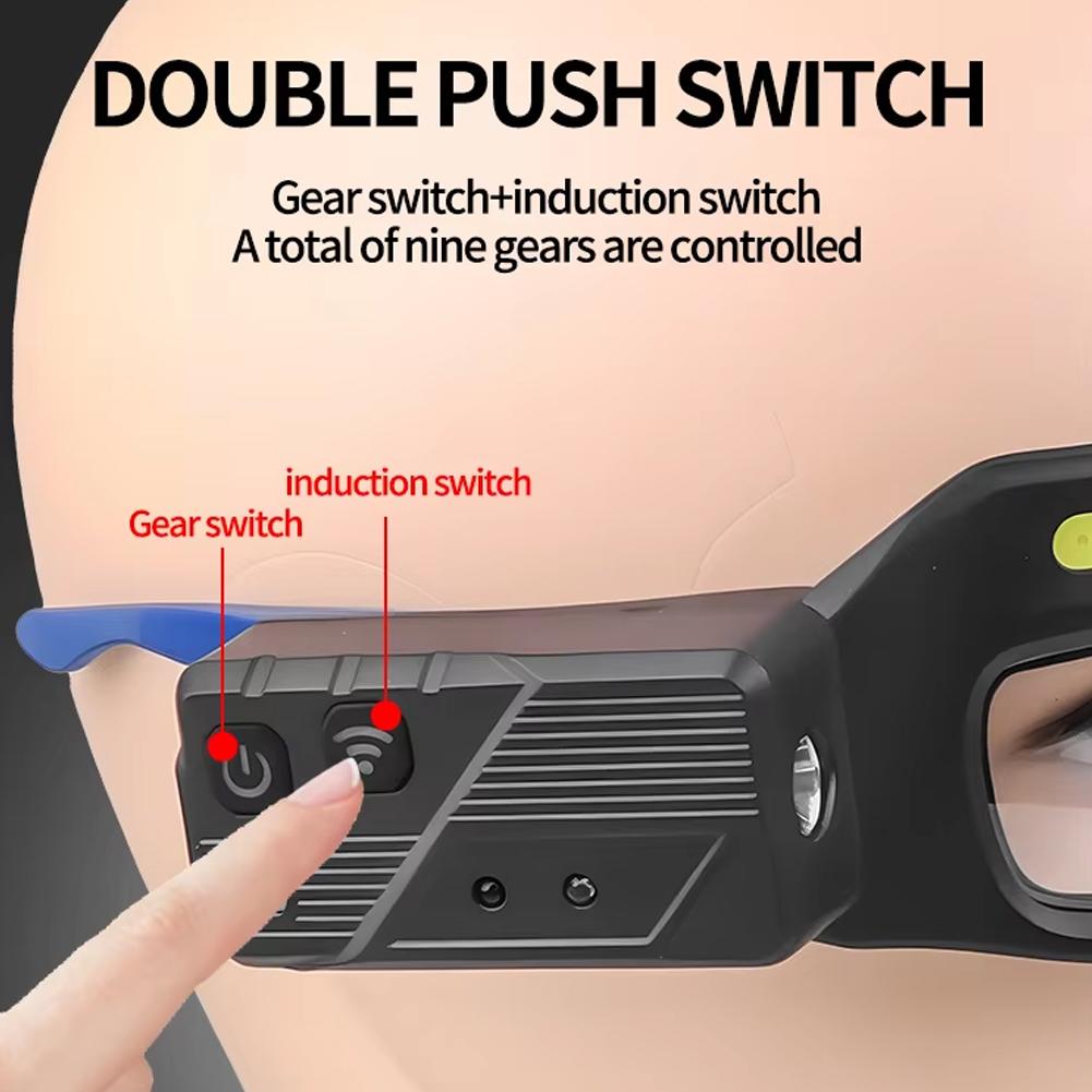 Ultra-Bright Hands-Free Headlamp Glasses, Touch-Sensitive LED Light for Night Cycling, Running, Fishing & Outdoor Work, Recharge