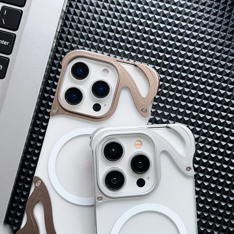 Lega di Alluminio Senza Bordo per Magsafe Custodia Trasparente per Telefono Per iPhone 16 Pro 15 Pro Max Magnetica Antiurto PC Rigido Copertura Posteriore Trasparente