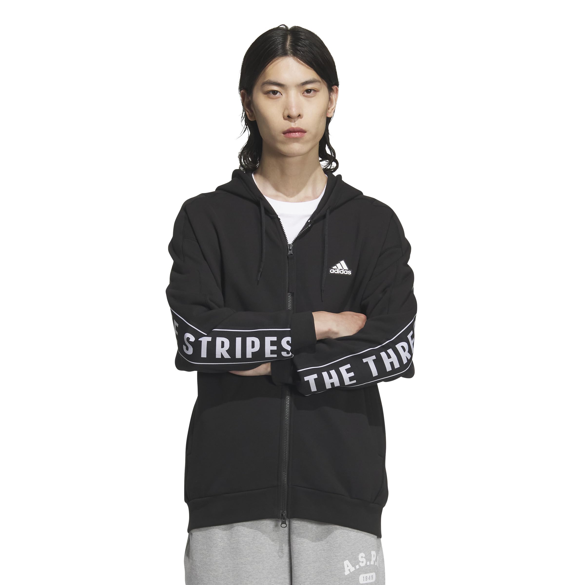 

Adidas Wording Pack Loose Fit French Terry Hoodie KWX99 Black Full-Zip Men s (JG8596)