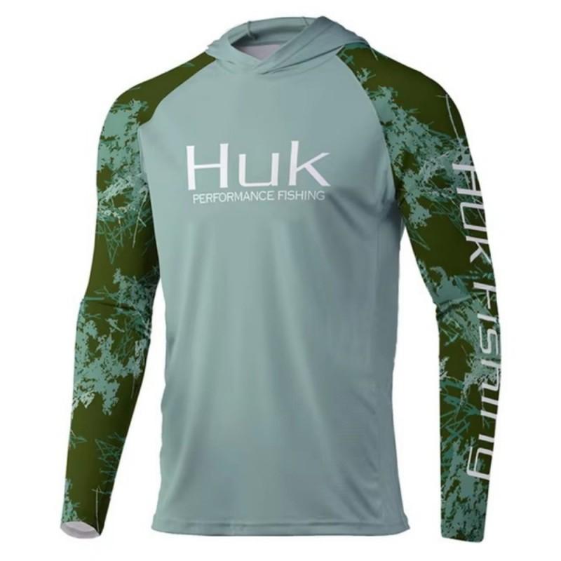 HUK Fishing Shirt Men's Long-sleeved Hooded Suit UPF50 Breathable T-shirt
