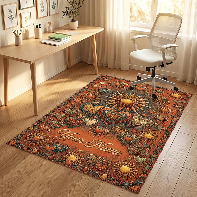 Floral Garden Theme Crystal Velvet Rug Personalized Custom Name Text Soft Floor Mat Home Decor