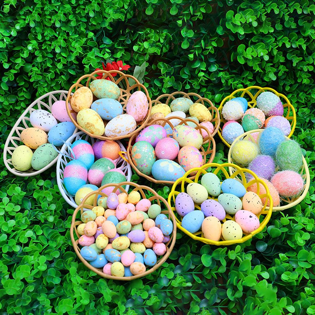 Easter Foam Eggs with Basket Cartoon Simulation Plastic Eggs Decorative Fake Eggs for Easter Hunt Party Decoration Gift