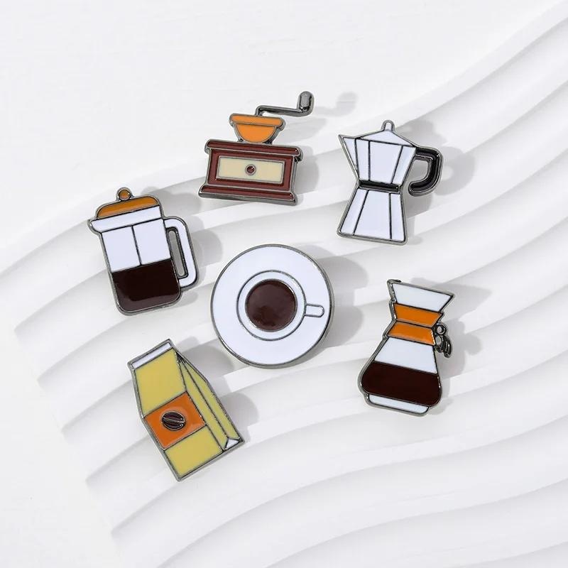 Kaffee-Liebhaber Emaille-Pins Individueller Topf Tasse Broschen Anstecknadeln Kreativer Café Schmuck Geschenk für Barista Freunde