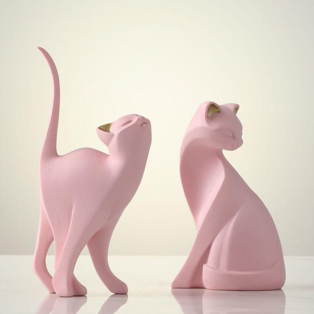 Modern Animal Figurine Artistic Cat Model Desktop Ornament Pink Cat Sculpture  Coffee Shop
