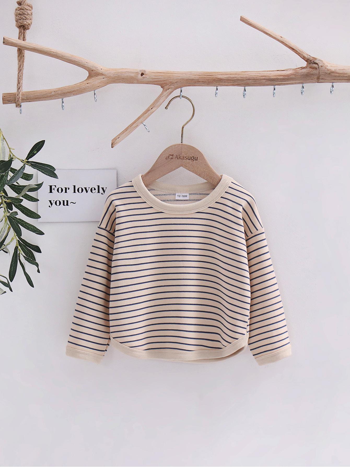 

Детская одежда весна/осень 2024: Футболка для мальчиков и полосатый свитер для девочек, свободный крой, длинный рукав 110 cm