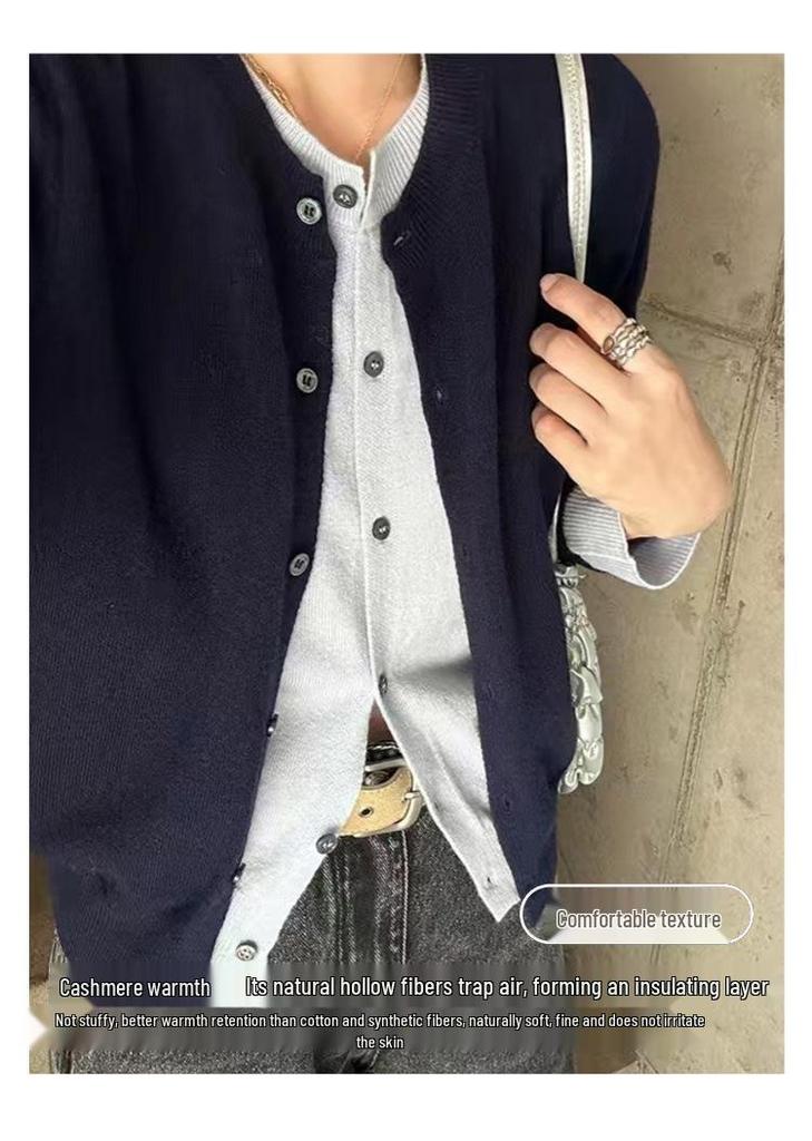 Gentle Korean Retro Knit Cardigan with Faux Two-Piece Design - 2025 Autumn/Winter Wool Sweater